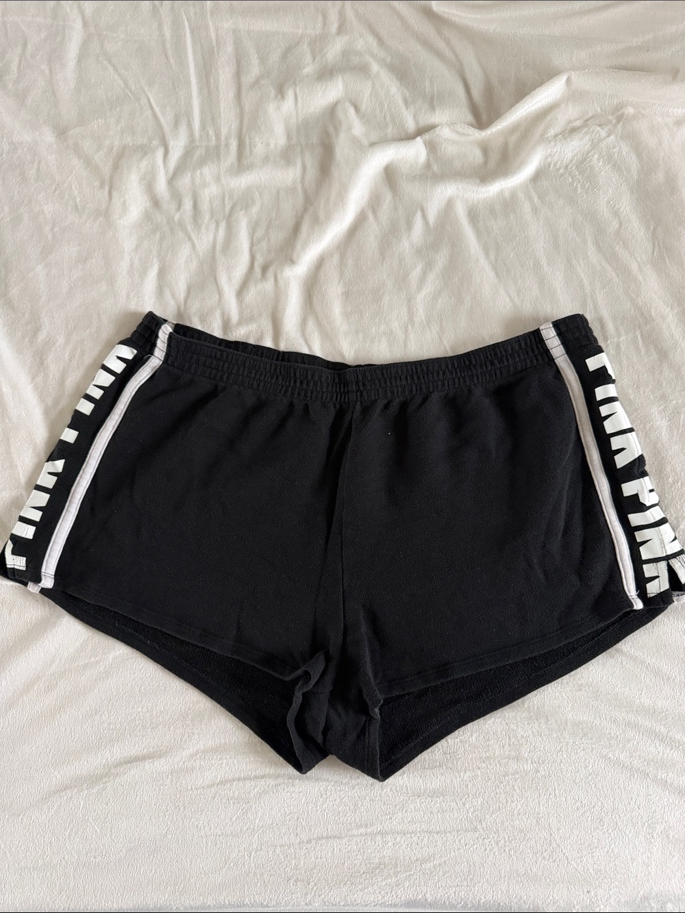 PINK Victoria's Secret Black Athletic Shorts with White Side Panels